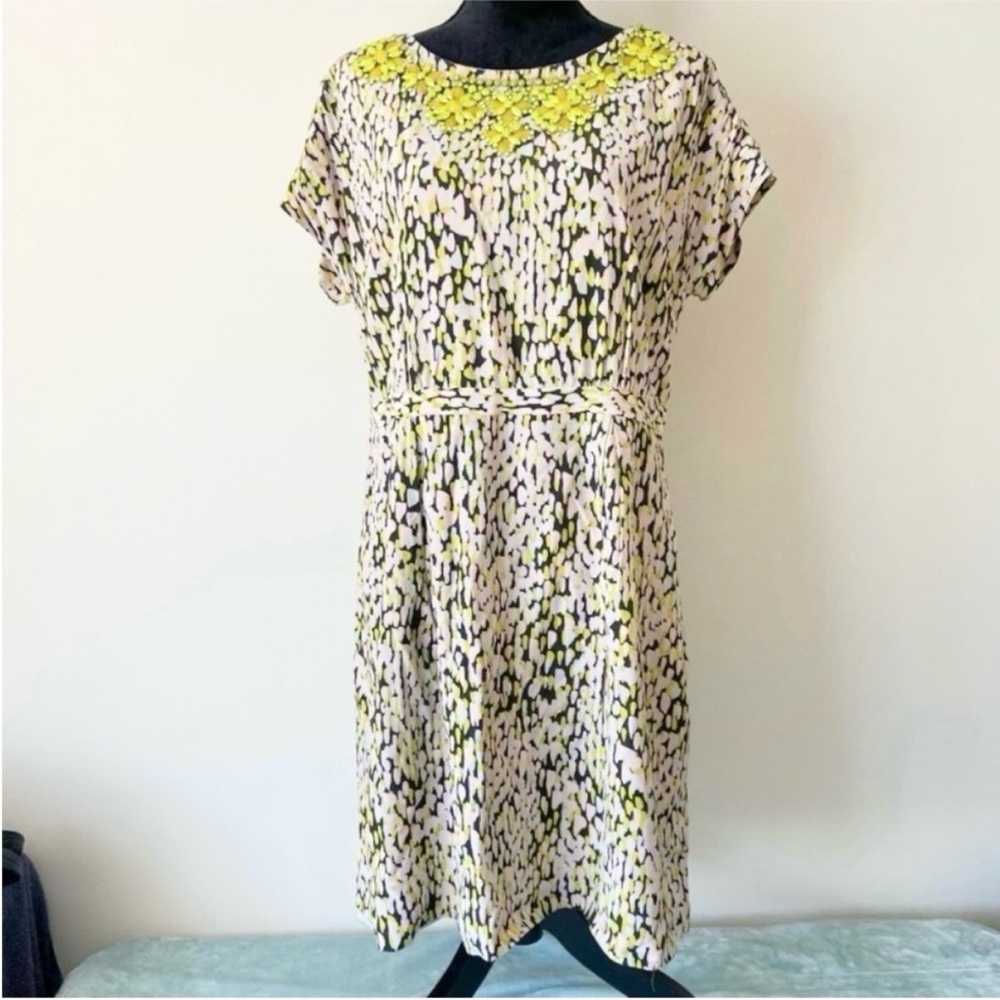 Boden Muticolor Petal Print Jeweled Cara Dress Women’s Size 12